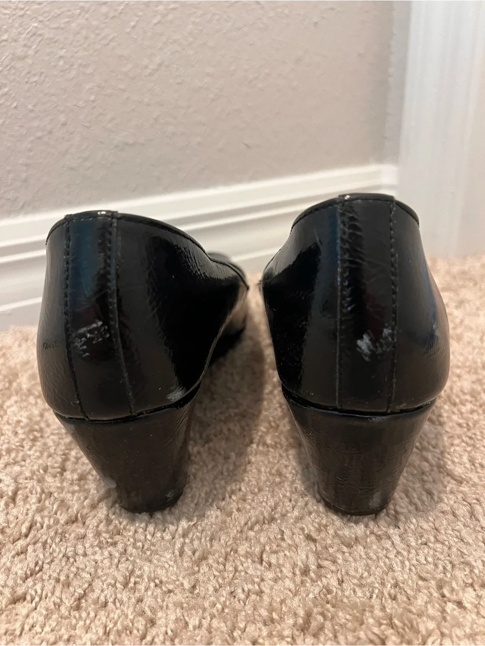 Abella True Comfort Black Peep Toe Wedge Pumps Career Shoes - Size 8